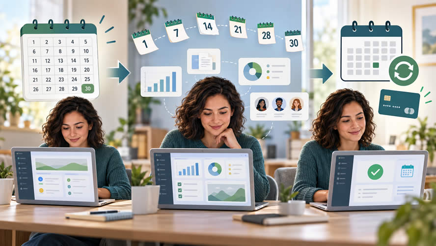 Customer using SaaS software during a 30-day trial before continuing with a recurring monthly subscription