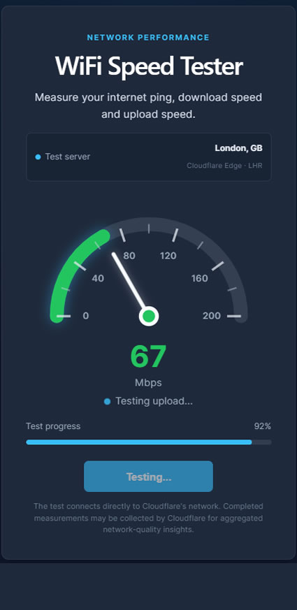 Starting a Wi-Fi download speed test